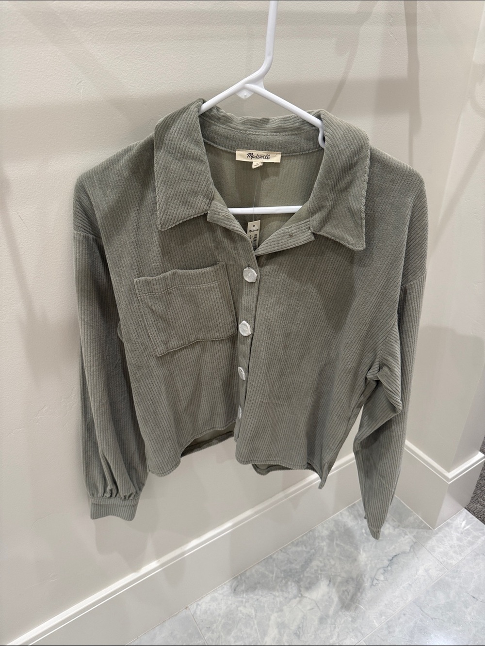 Madewell Sage Green Ribbed cordoroy Button-Front Shirt Jacket